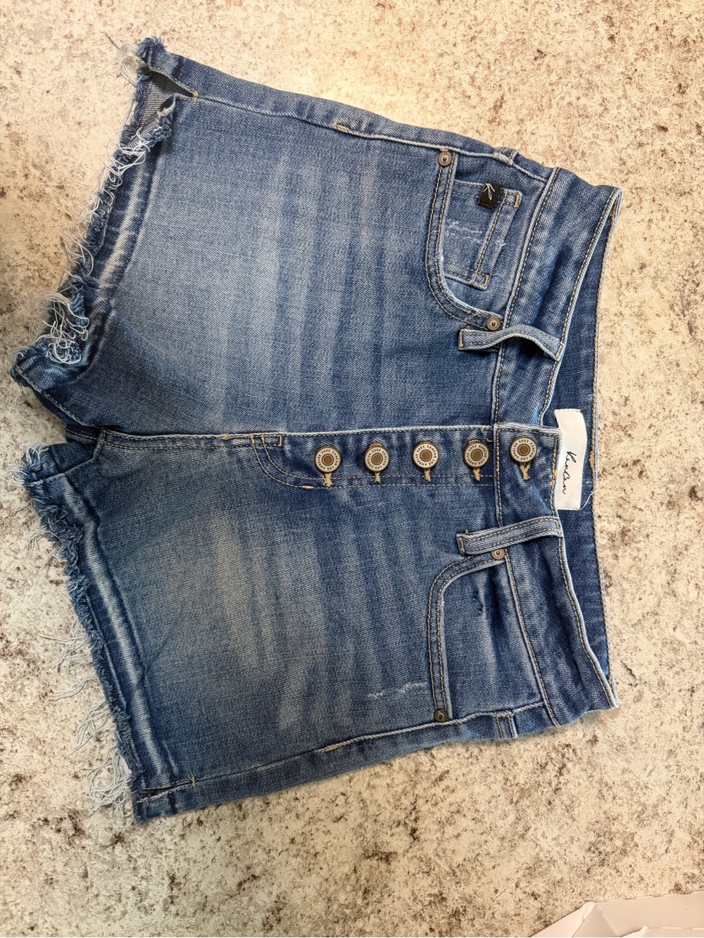 KanCan Medium Blue High-Rise Button-Front Frayed Hem Jean Shorts